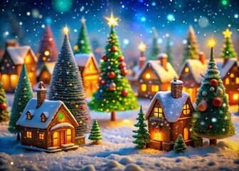 Christmas Village Snowfall Loop: Animated Cartoon Background