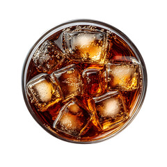 Realistic glass of cola with ice top view isolated on transparent white background, clipping path, cut-out