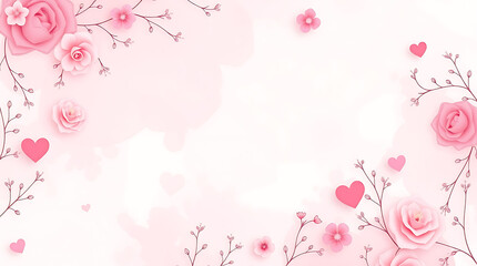 Obraz premium Pink Roses and Hearts: A Romantic Floral Background for Valentine's Day, Weddings, or Invitations. Perfect for adding a touch of elegance and tenderness to your designs.