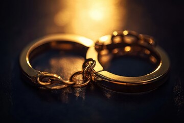 Luxurious Gold Handcuffs on a Velvet Background with Dramatic Lighting for a Stylish and Edgy Conceptual Photography Shot