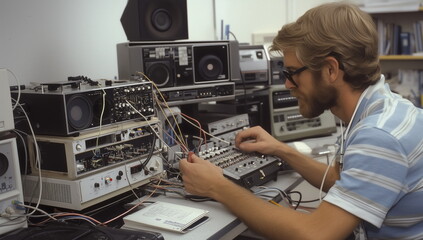 Fototapeta premium Amateur CB and radio mania 1970s style. 