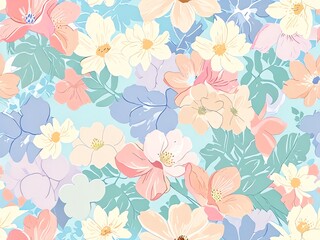 Pastel Floral Paradise: A Dreamy Seamless Pattern of Delicate Blossoms