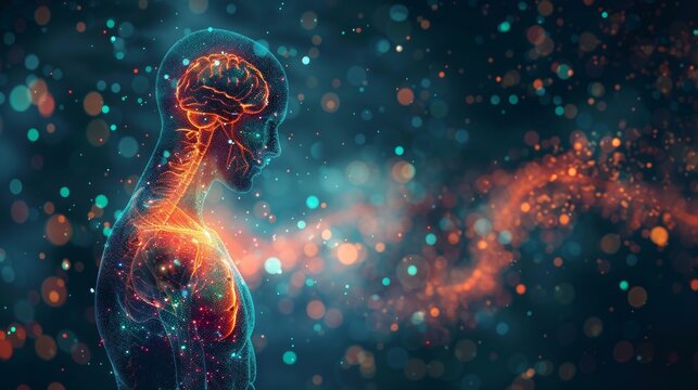 Background with human and brain silhouette, perfect for scientific articles, medical blogs or educational materials about neuroscience.