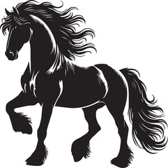 Friesian horse silhouette vector black on white background beautiful horse vector designs.
