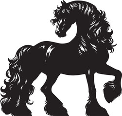Friesian horse silhouette vector black on white background beautiful horse vector designs.