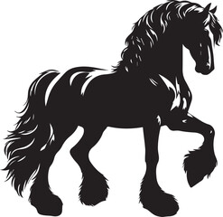 Friesian horse silhouette vector black on white background beautiful horse vector designs.