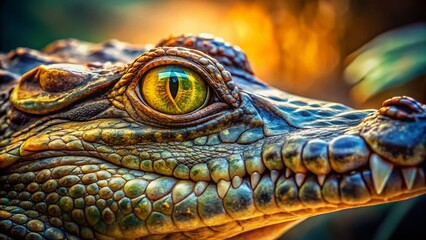 Fototapeta premium Close-Up of a Crocodile's Powerful Jaw and Eyes - Wildlife Stock Photo