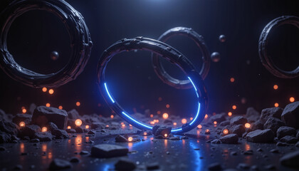 Obraz premium Abstract glowing rings in dark space, futuristic aesthetics