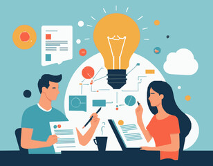 Illustration of Team Brainstorming and Idea Generation
