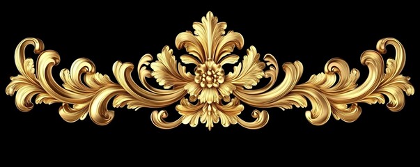 Ornate golden decorative element with intricate floral design on a black background for elegant use