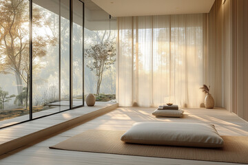 Quiet meditation corner with a cushion