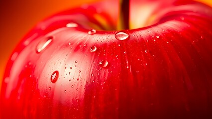 Macro Shot of a Fresh Red Apple with Water Droplets

