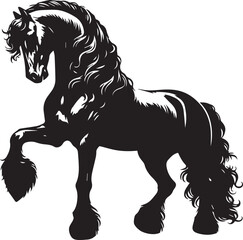 Friesian horse silhouette vector black on white background beautiful horse vector designs.