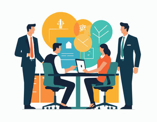 Vector Illustration of Teamwork and Partnership in Office