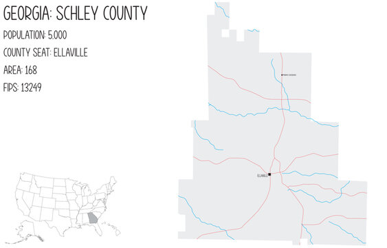Large and detailed map of Schley County in Georgia, USA.