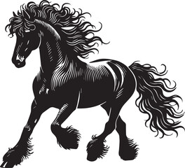 Friesian horse silhouette vector black on white background beautiful horse vector designs.