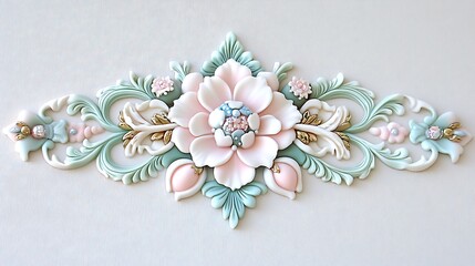 Fototapeta premium Elegant Pastel Floral Rococo Design Ornate Decorative Wall Art Sculptural Flower Arrangement