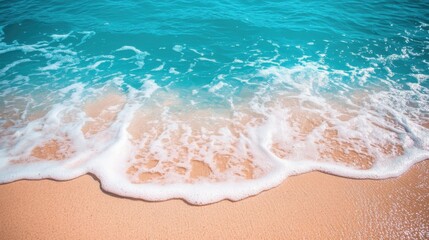 Obraz premium Gentle Waves Caressing Soft Sandy Shore in Bright Tropical Paradise
