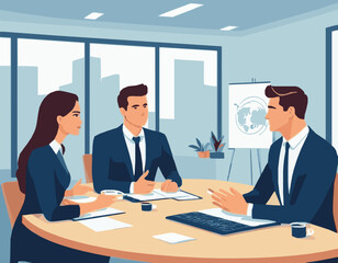 Corporate Team Discussion Scene Illustration