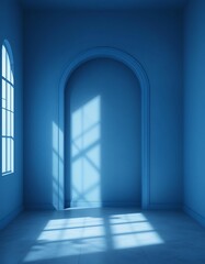 Sunlit Blue Room With Archway And Window