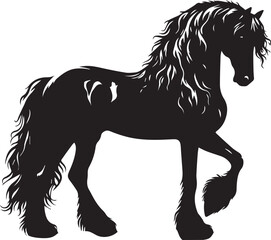 Friesian horse silhouette vector black on white background beautiful horse vector designs.