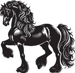 Friesian horse silhouette vector black on white background beautiful horse vector designs.