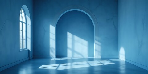 Fototapeta premium Blue Room with Archway and Window Sunlight