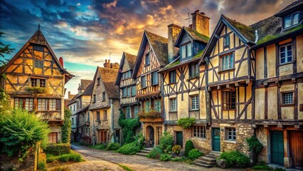 Obraz premium French village decay: surreal half-timbered houses.