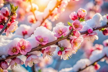 Obraz premium Apricot Blossom Spring Snow: Delicate Pink Flowers on Branches