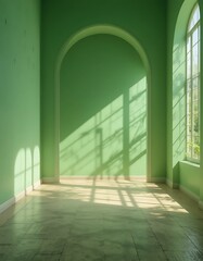 Fototapeta premium Sunlit Green Room With Archway And Window