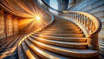 Fototapeta premium Architectural Wave Steps: High Relief Curved Staircase with Repeating Patterns
