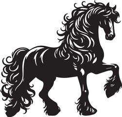Friesian horse silhouette vector black on white background beautiful horse vector designs.