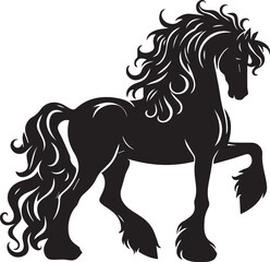 Friesian horse silhouette vector black on white background beautiful horse vector designs.