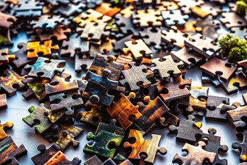 Obraz premium Close-up studio shot of a challenging urban exploration jigsaw puzzle.