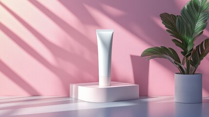 Modern Minimalist Skincare Tube Mockup on Pastel Background