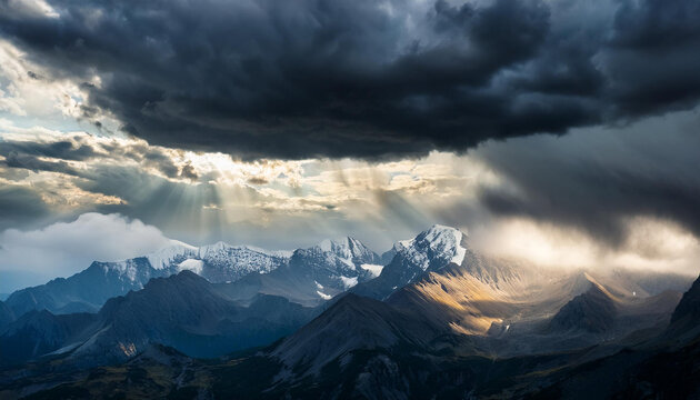 dramatic stormy clouds above a mountain range