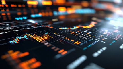 Obraz premium International markets, stock exchange connections, high-tech financial landscape, 3D illustration.