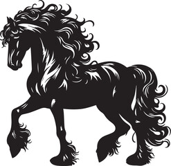 Friesian horse silhouette vector black on white background beautiful horse vector designs.