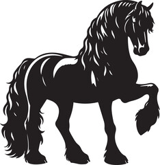 Friesian horse silhouette vector black on white background beautiful horse vector designs.