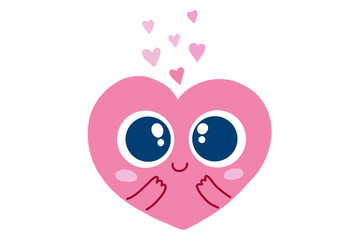 Cute pink love heart character. Hand drawn avatar valentine's day. Stock vector illustration isolated on a white background.