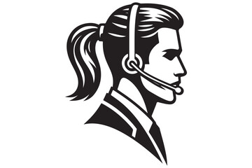 call center agent in profile view silhouette logo
