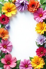 Colorful flower garland with white background, nature, blooms, flowers