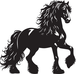 Friesian horse silhouette vector black on white background beautiful horse vector designs.