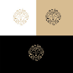 Elegant Woman Face Logo Design with Nature Leaves