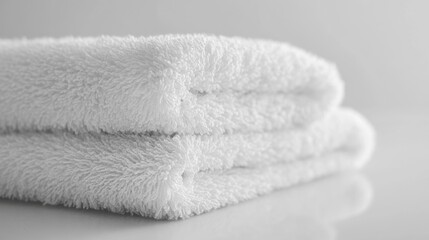 Soft White Bath Towels Folded on a Bright Background
