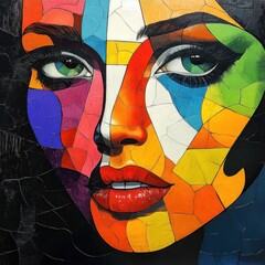 Vibrant abstract face art in bold colors.