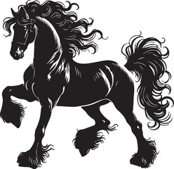 Friesian horse silhouette vector black on white background beautiful horse vector designs.
