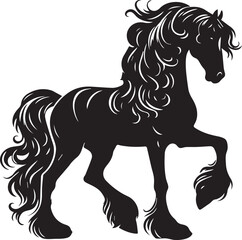 Friesian horse silhouette vector black on white background beautiful horse vector designs.