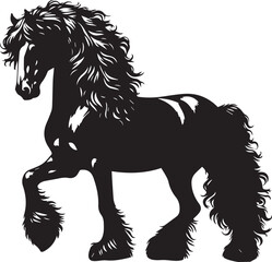 Friesian horse silhouette vector black on white background beautiful horse vector designs.