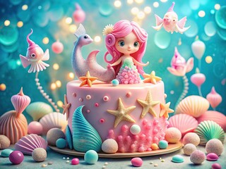 Obraz premium A pastel pink seashell party, cake & mermaids!